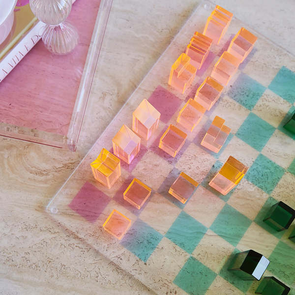 Sunnylife Lucite Check And Checkers Ombre Sherbert Chess Set - Multicolour Sunnylife Lucite Check And Checkers Ombre Sherbert Chess Set - Multicolour