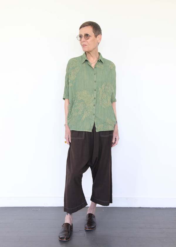 11.11 ELEVEN ELEVEN Tie Dyed Cotton Shirt - Olive Green | Garmentory 11.11 ELEVEN ELEVEN Tie Dyed Cotton Shirt - Olive Green | Garmentory