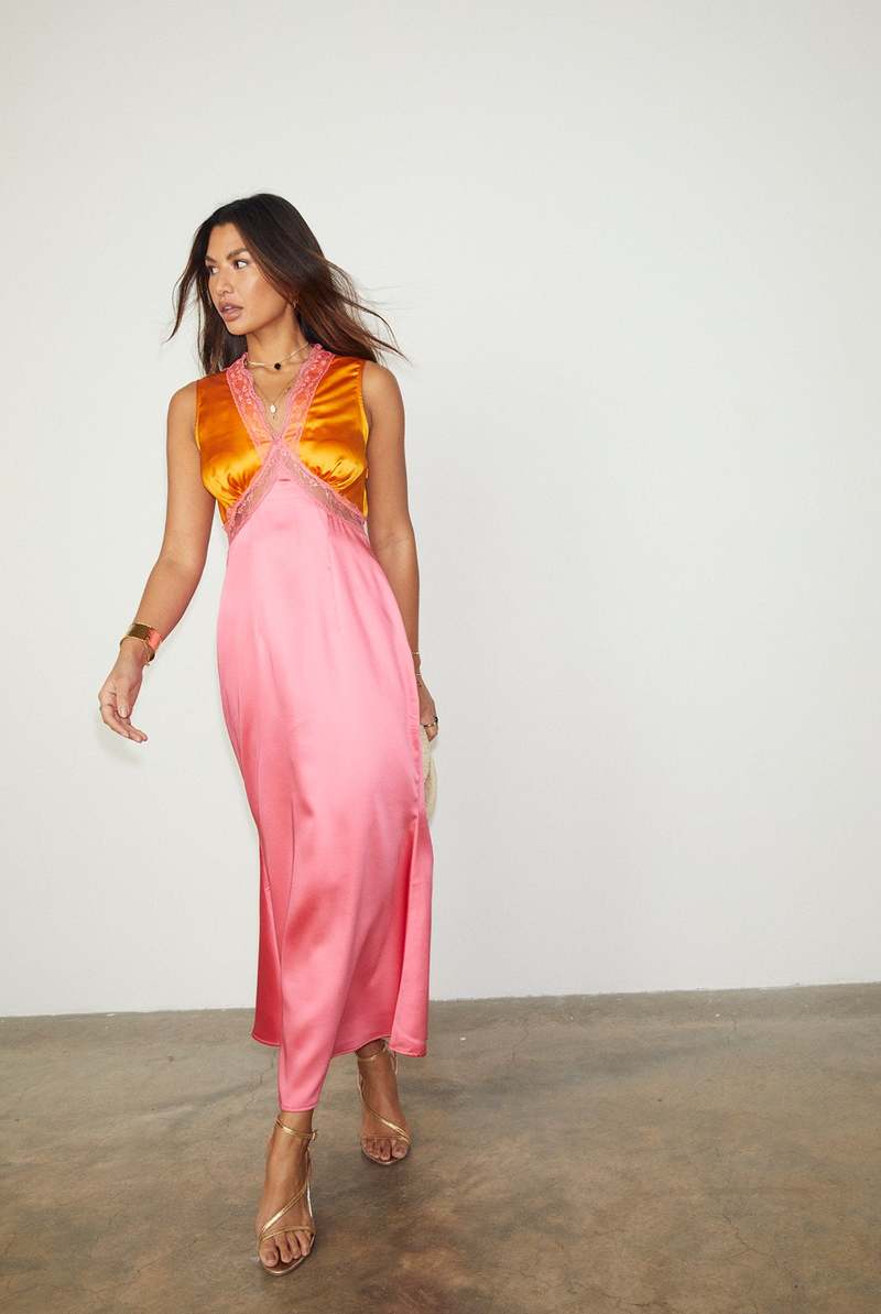 open lace back dress Never Fully Dressed Sequin Maxi Skirt in Rust