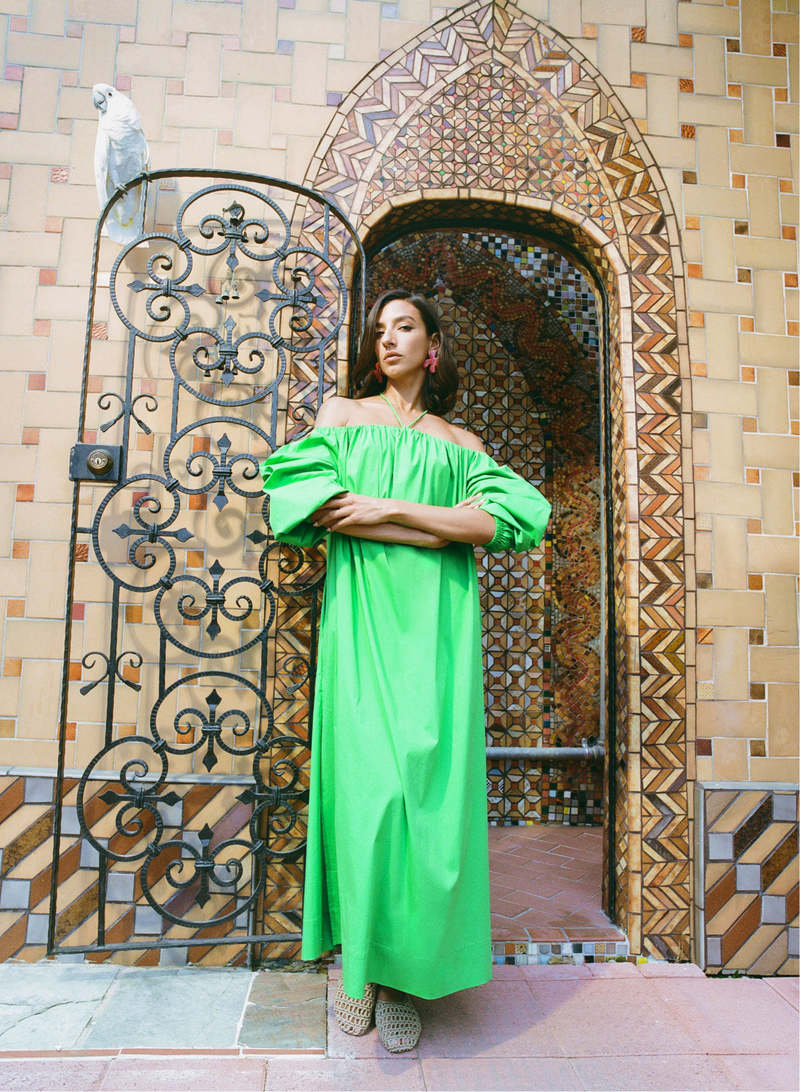 Oleander Poplin Dress in Gummy Green