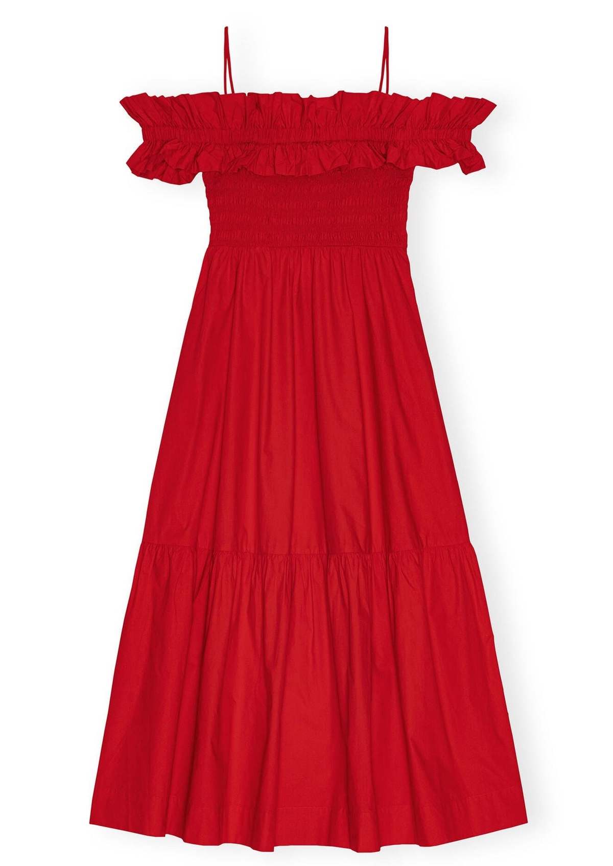 Ganni Cotton Poplin Long Smock Dress - Racing Red | Garmentory