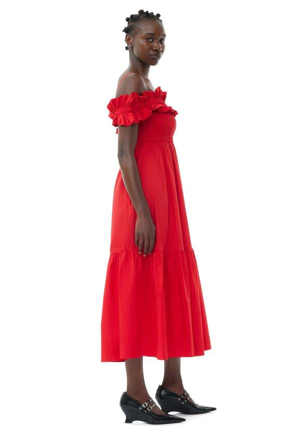 ganni cotton poplin long smock dress Ganni Cotton Poplin Long Smock Dress - Racing Red