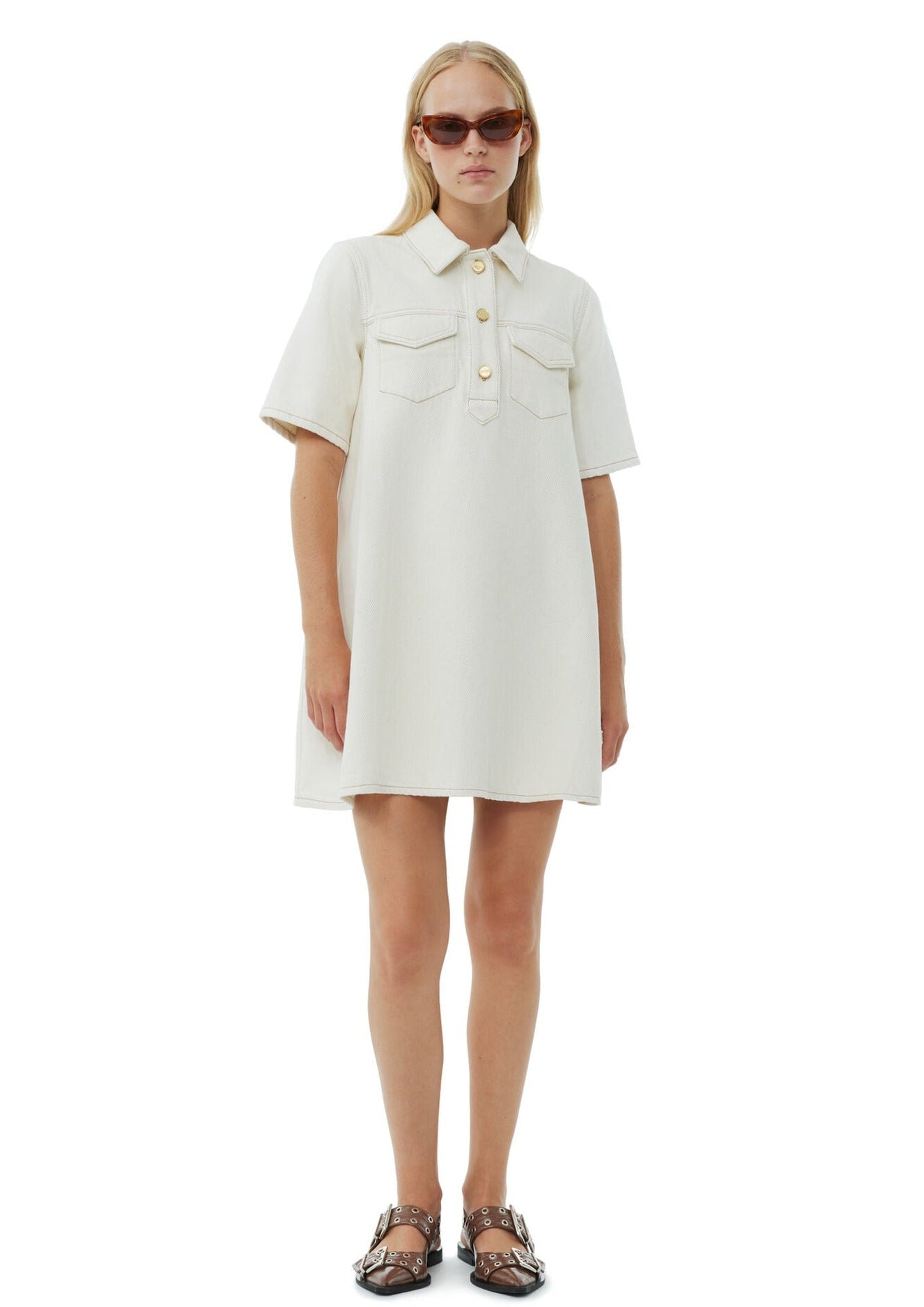 Ganni Heavy Denim Mini Dress - Egret | Garmentory