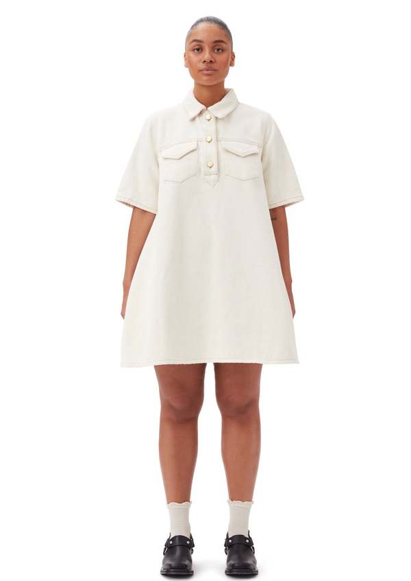 white christmas dresses Ganni // Blue Denim Wrap Dress – VSP Consignment main image 1