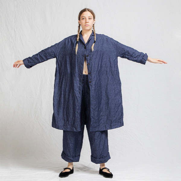 Album Di Famiglia Easy Linen Coat - Navy Blue | Garmentory