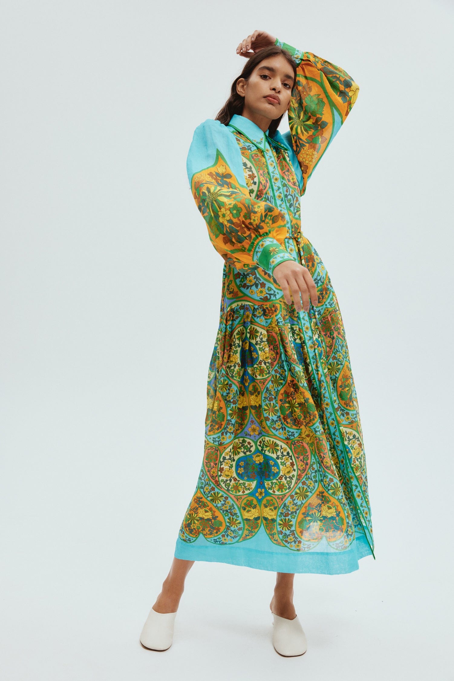 sage green floral dress Floral Embroidered Maxi Dress With Sheer Flutter Sleeves In Sage Multi