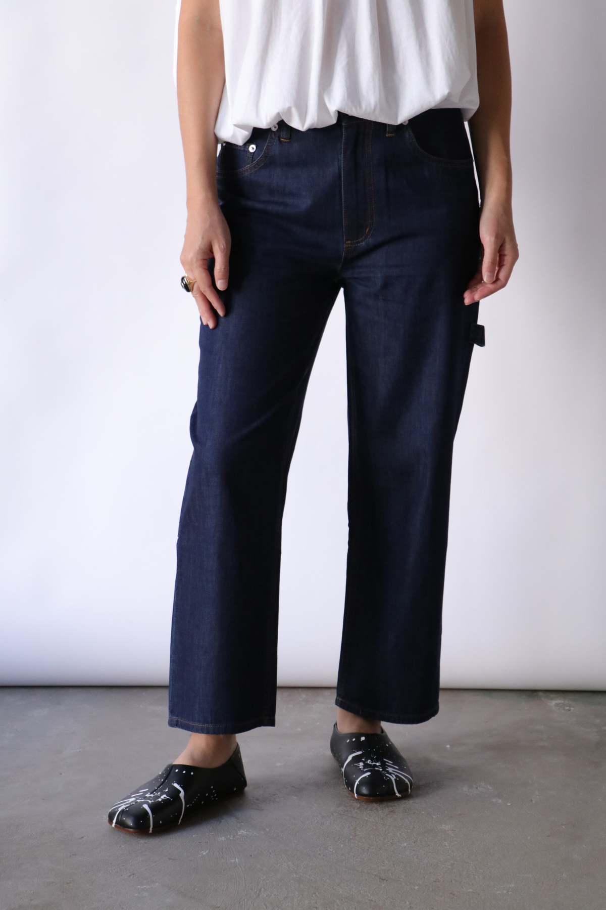 Tibi Summer Denim Cropped Slouchy Cargo Jean Indigo