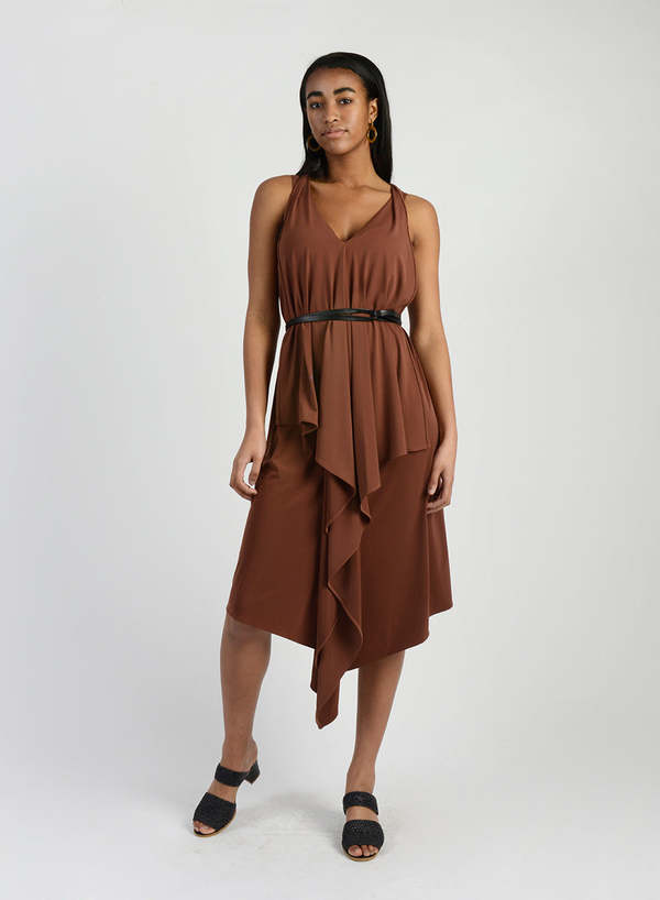 Meg Drape Back Dress - Cognac | Garmentory