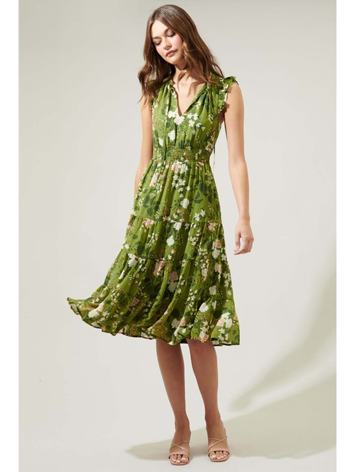 Sugarlips Shiloh Floral Pisces Smocked Midi Dress - Ivory Multi | Garmentory