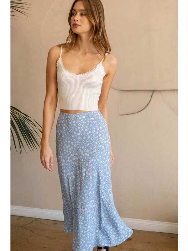 The Workshop Peyton Floral Side Slit Bias Midi Skirt - Dusty