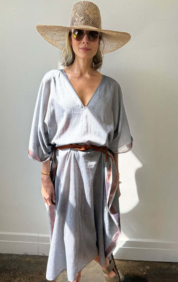 Two V Neck Caftan - Gray/Bronze