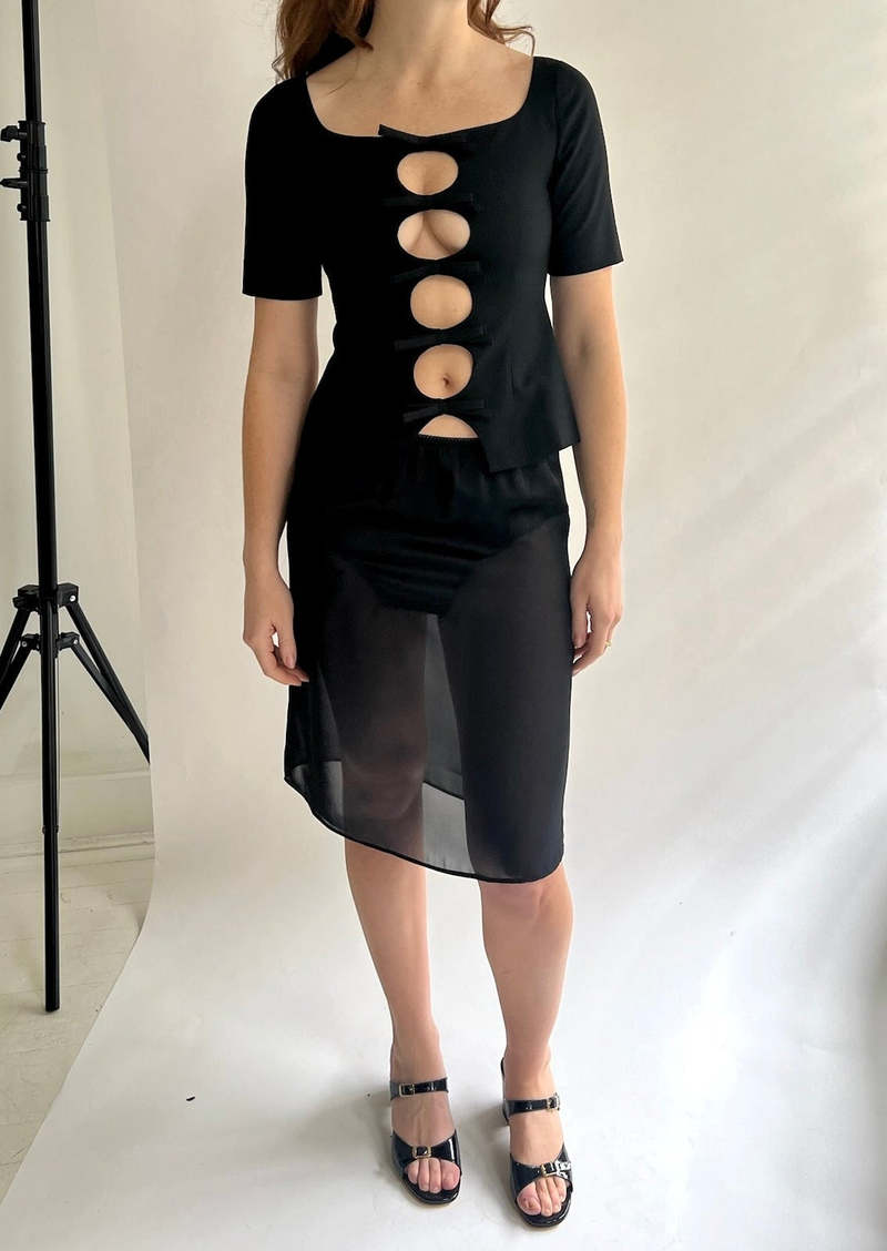 【関税込み】Sandy Liang ブラック Cassi ミディアムスカート Sandy Liang Cassi Skirt - Black | Garmentory