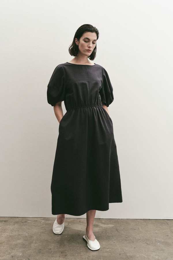 Classic Balloon Sleeve Midi Dress with Pleats main image 1