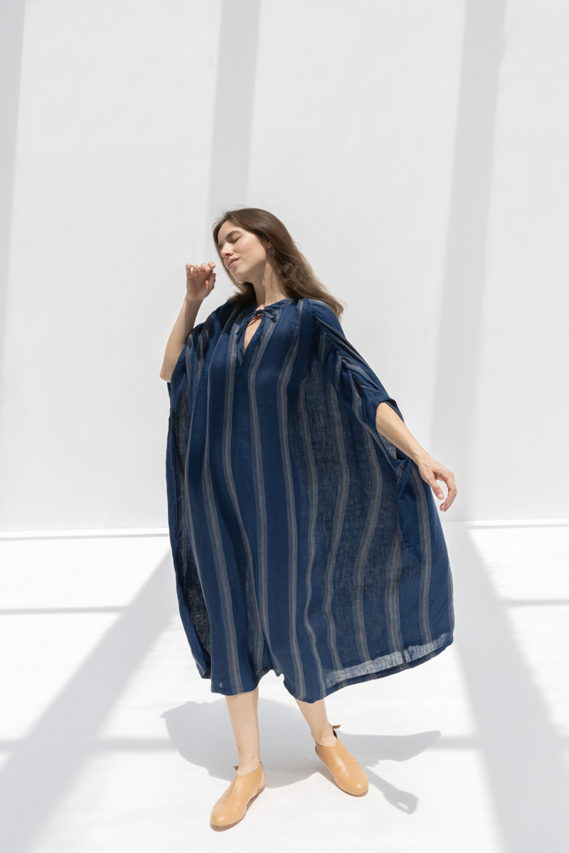 Indigo Ichi Antiquites Dress Ichi Antiquités｜INDIGO Linen Dobby