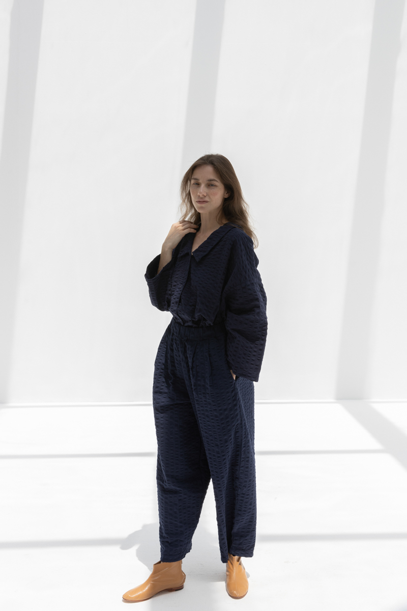Black Crane Chelsea Collar Shirt - Navy Black Crane Chelsea Collar Shirt - Navy