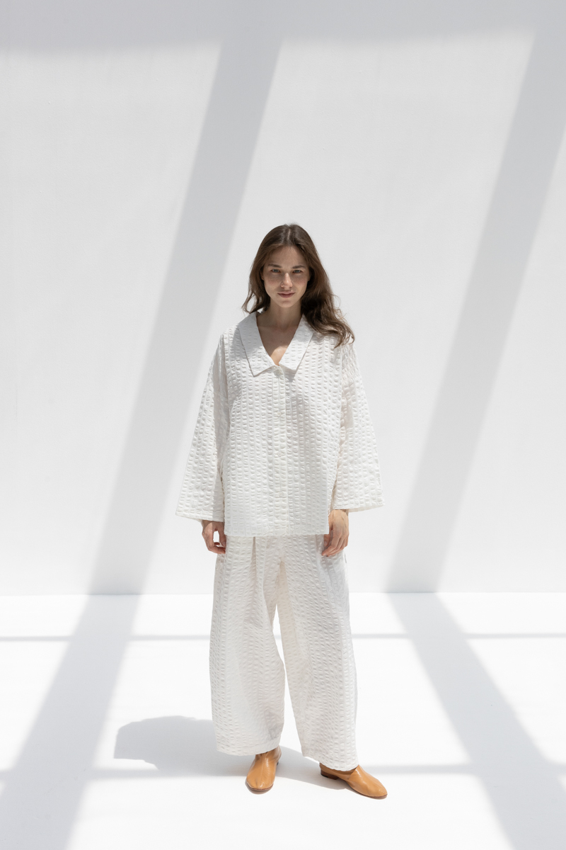 Black Crane Wide Pants - White Black Crane Wide Pants - White