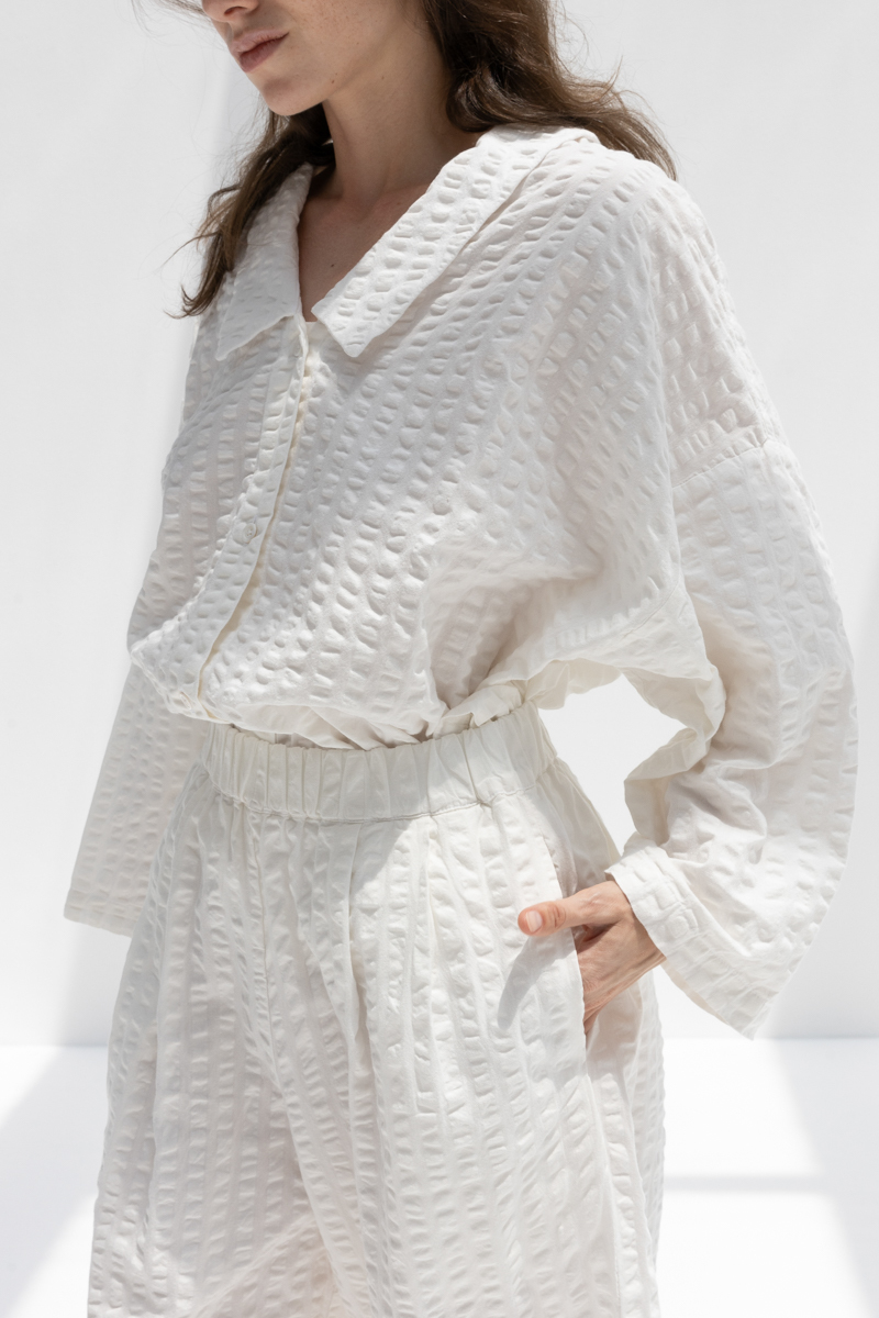 Black Crane Wide Pants - White Black Crane Wide Pants - White