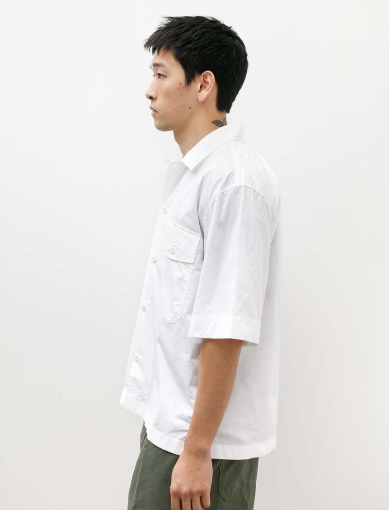 Margaret Howell Cotton Poplin SS Flap Pocket Shirt - White 