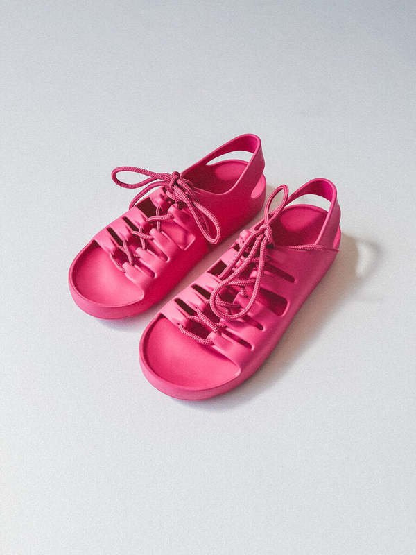 BOTTEGA VENETA JELLY LACE UP SANDALS - Pink | Garmentory display picture 1