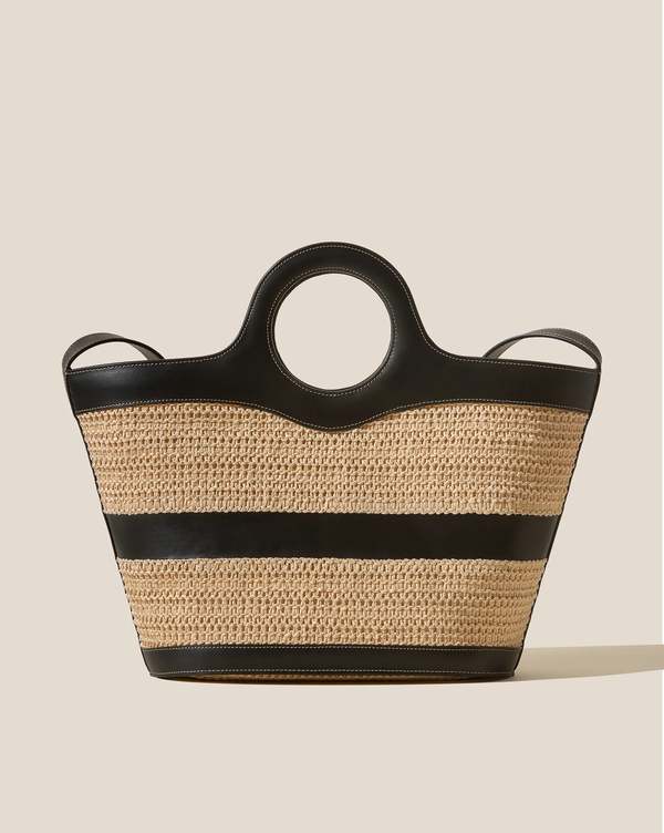 Hereu Nasta Leather Framed Raffia Tote Bag - Natural/Black