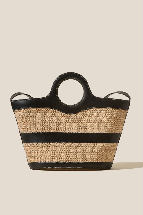 Hereu Nasta Leather Framed Raffia Tote Bag - Natural/Black
