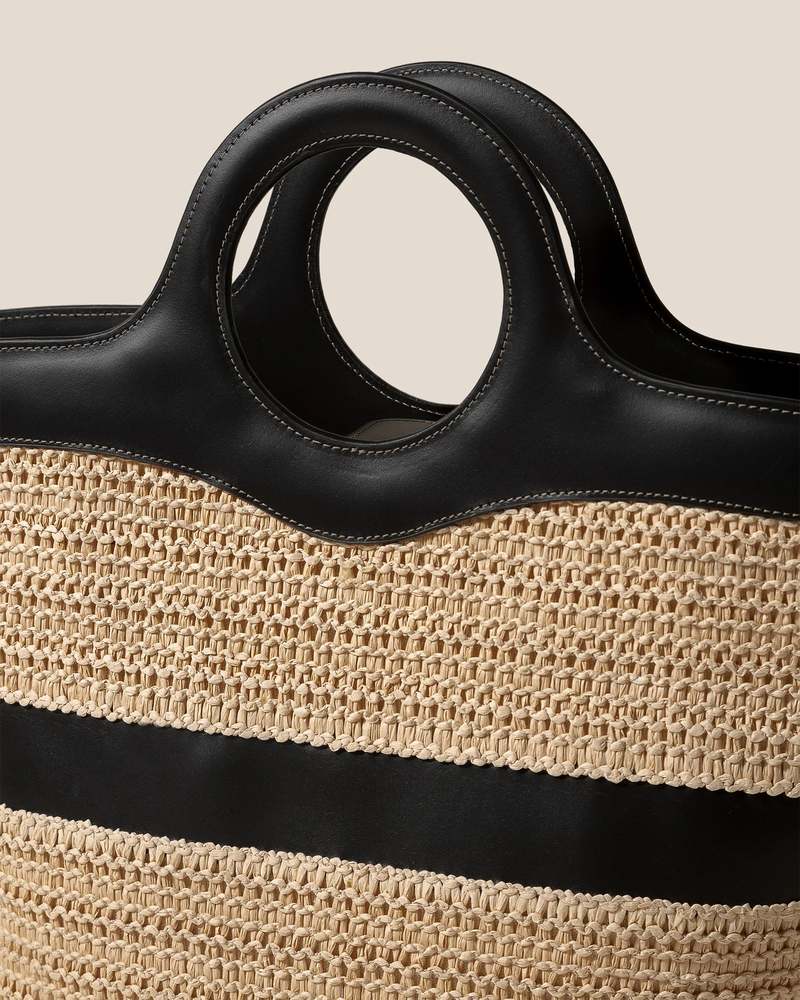 Hereu Nasta Leather Framed Raffia Tote Bag - Natural/Black
