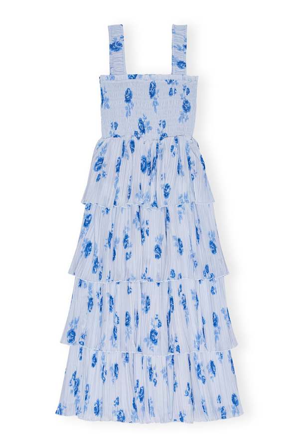ganni pleated georgette smock midi dress Ganni Pleated Georgette Midi Smock Dress
