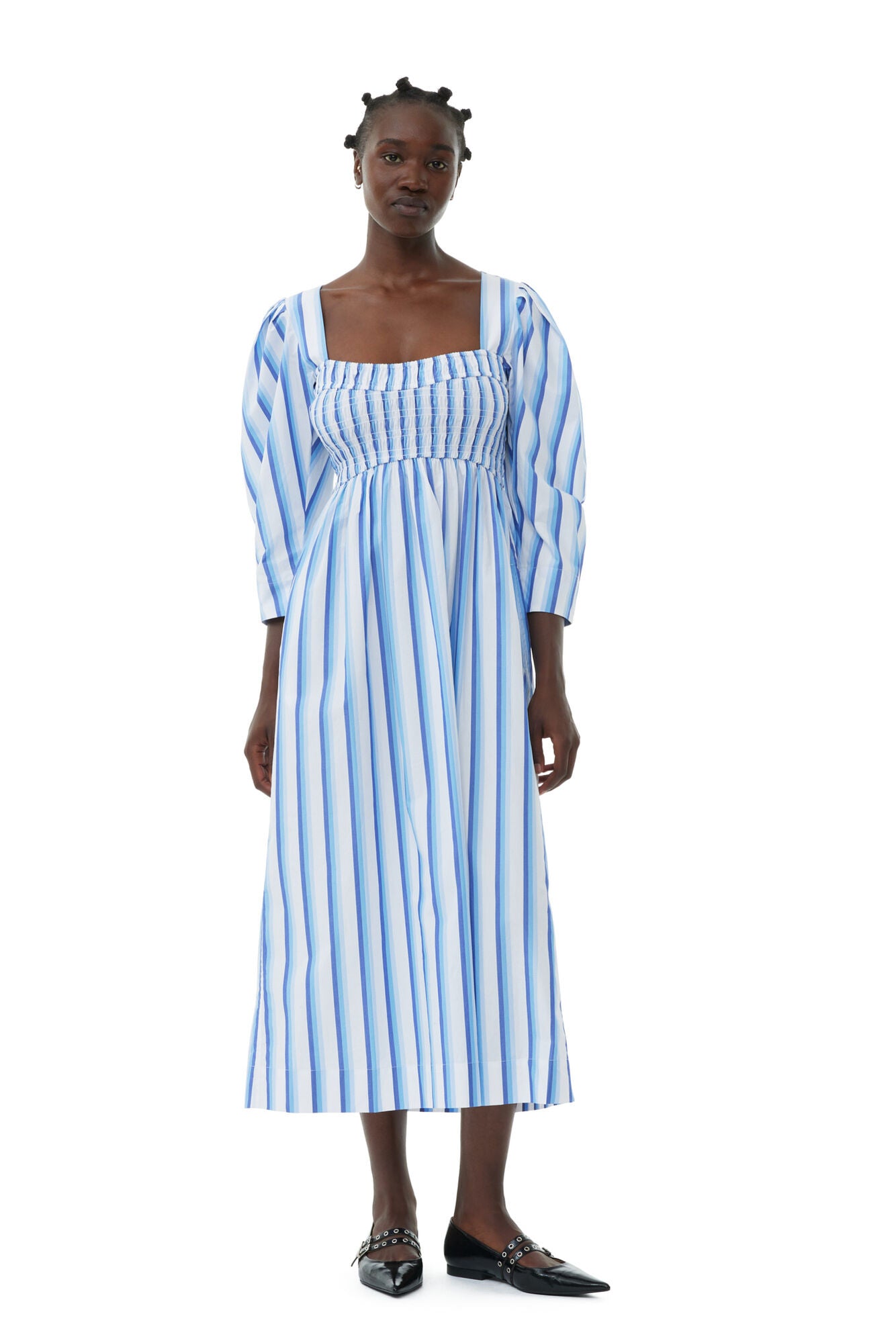 blue and white striped smock dress Coastal Striped Maxi Dress main image 1
