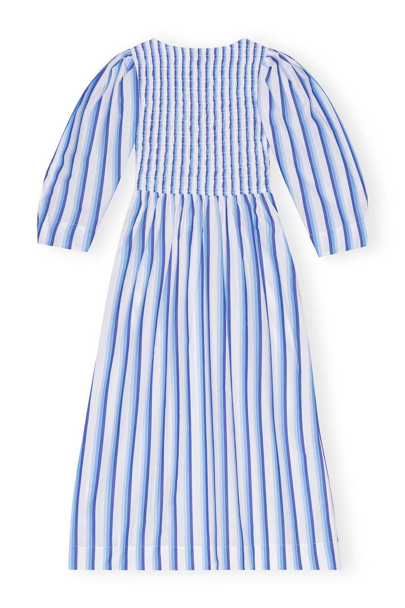 【送料関税込】Ganni Stripe Cotton Open-neck Smock Long Dress GANNI Women's Stripe Cotton Open-neck Smock Long Dress in
