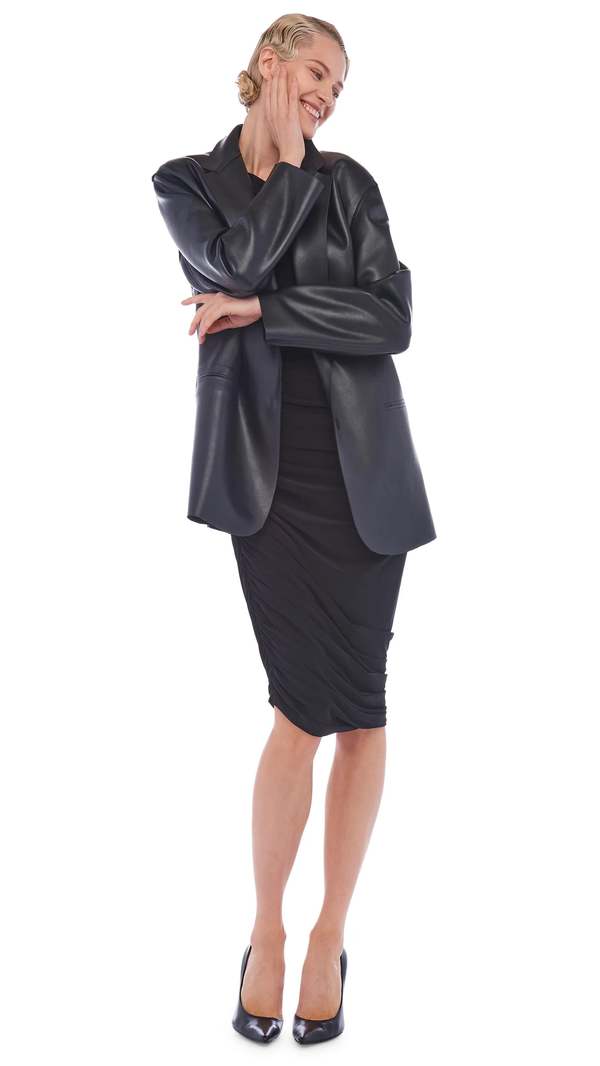 norma kamali diana knee length dress Norma Kamali Diana One-Shoulder Ruched Knee-Length Dress