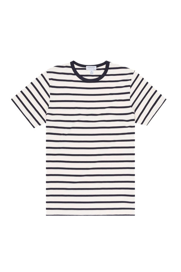 Sunspel SS Crew Neck Tee - Ecru/Navy Breton
