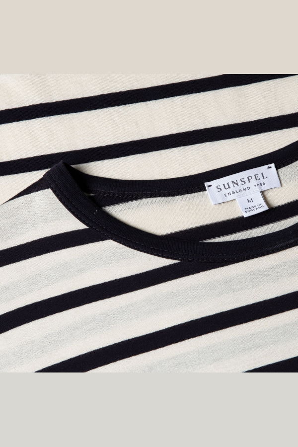 Sunspel SS Crew Neck Tee - Ecru/Navy Breton