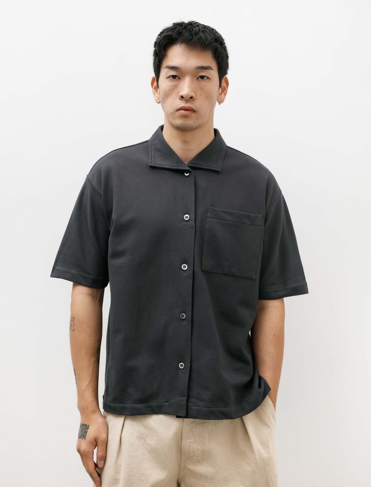 Arpenteur Rachel Mesh Coral Wide Collar Shirt - Charcoal | Garmentory