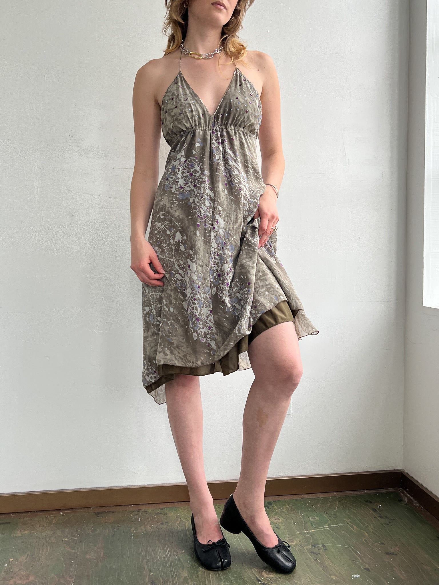 grey handkerchief dress ASOS Design - Long Sleeve Double Layer Midi Dress - Women - Polyester