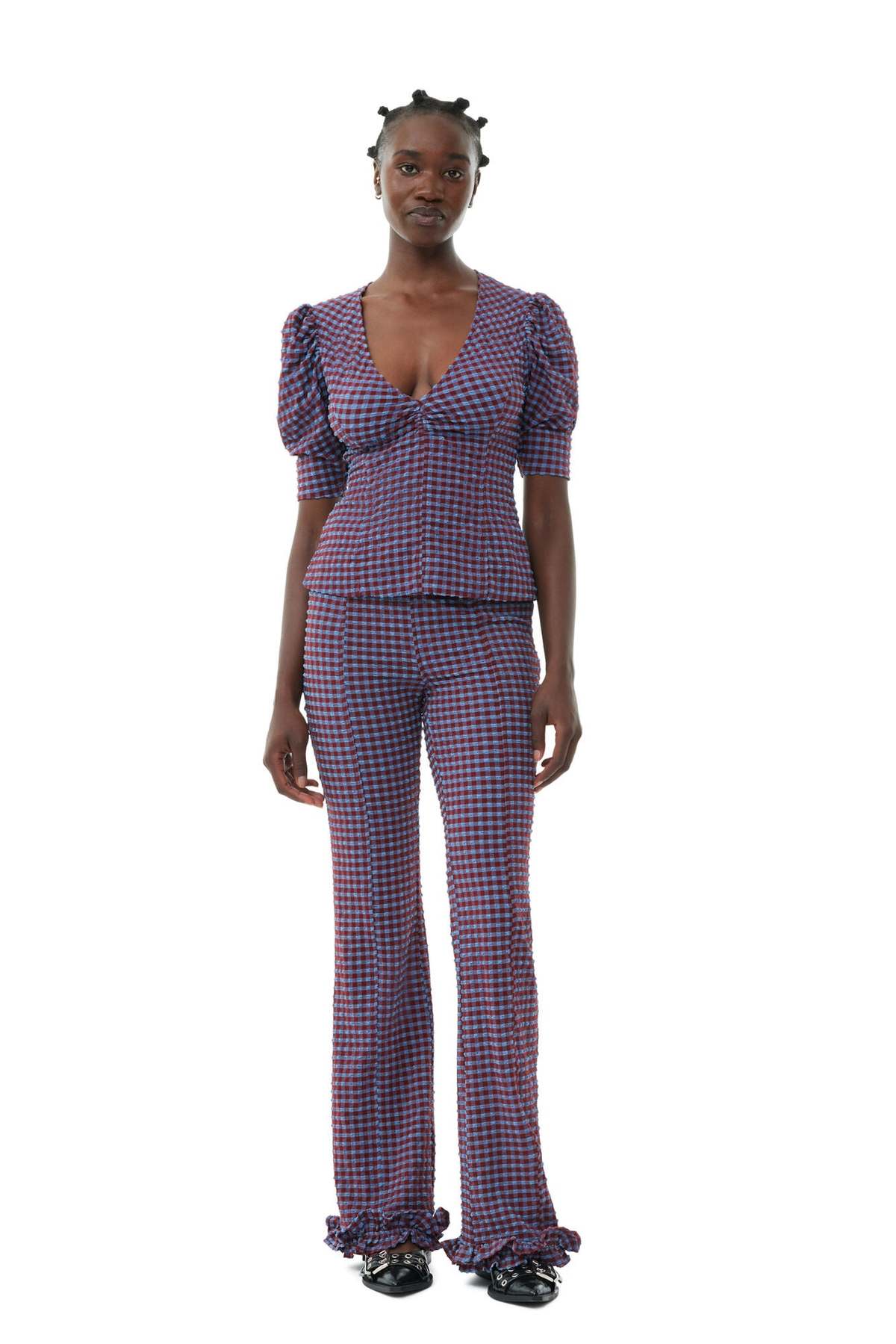 GANNI F9245252 関税送料込 Ganni-Stretch-Seersucker-Frill