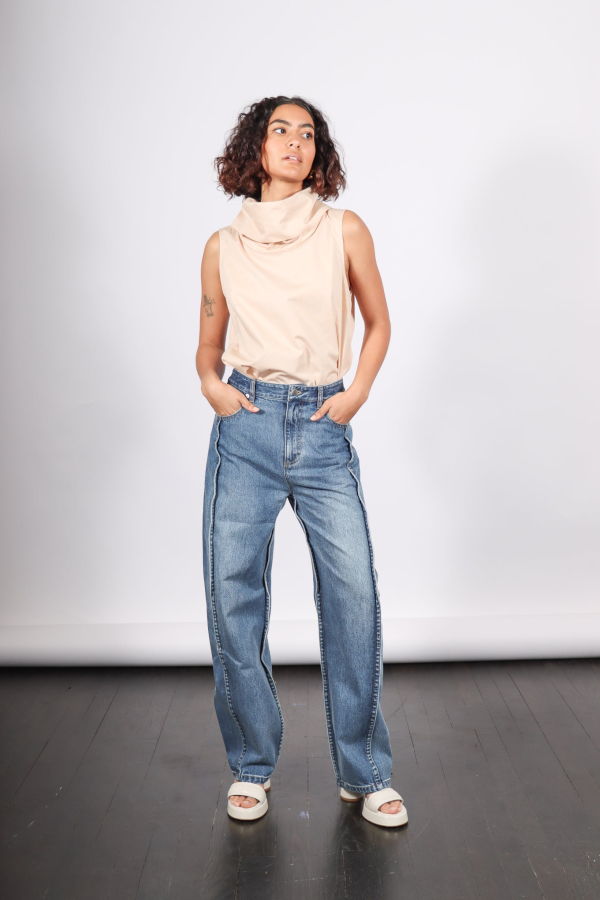 Tibi Spring Denim Tuck Jean - Classic Blue