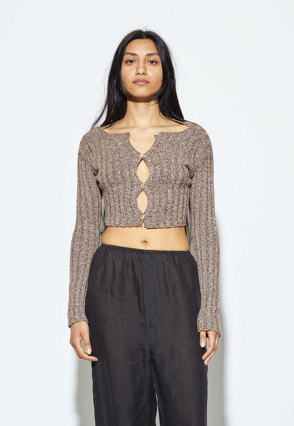 Baserange Macau Cardigan - Grey Brown Melange | Garmentory