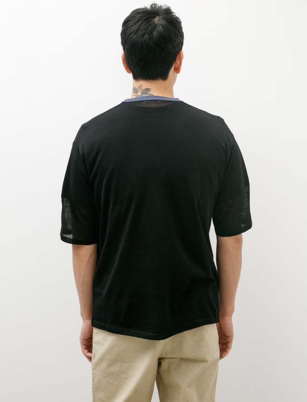Auralee Hard Twist High Gauge Wool Silk Knit top - Black | Garmentory