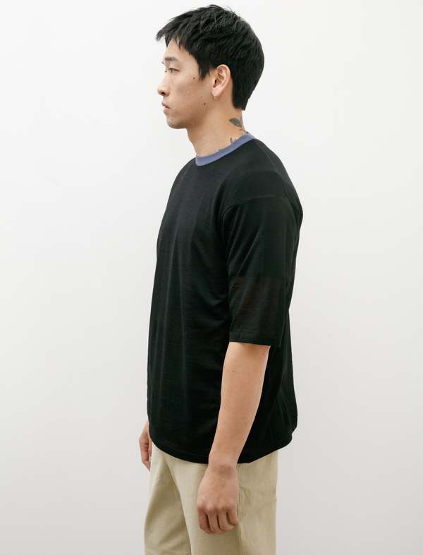 Auralee Hard Twist High Gauge Wool Silk Knit top - Black | Garmentory