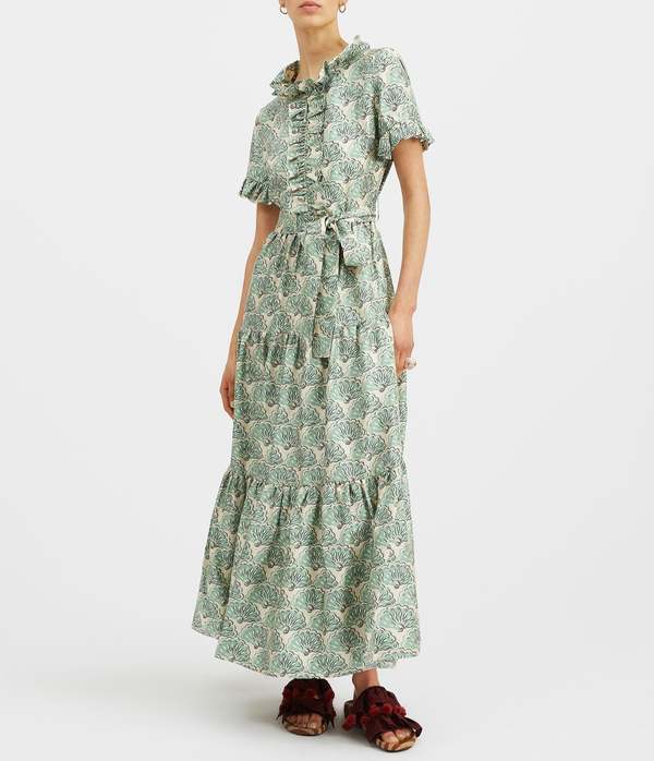 La Double J Long and Sassy Dress - green fan print on Garmentory