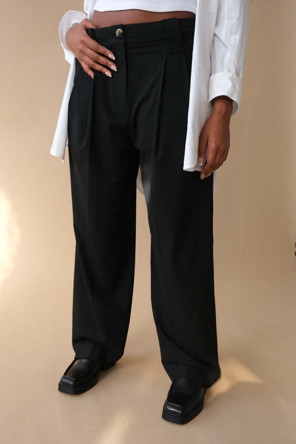 Ganni Drapey Melange Loose Mid Waist Pleat Pants | Garmentory