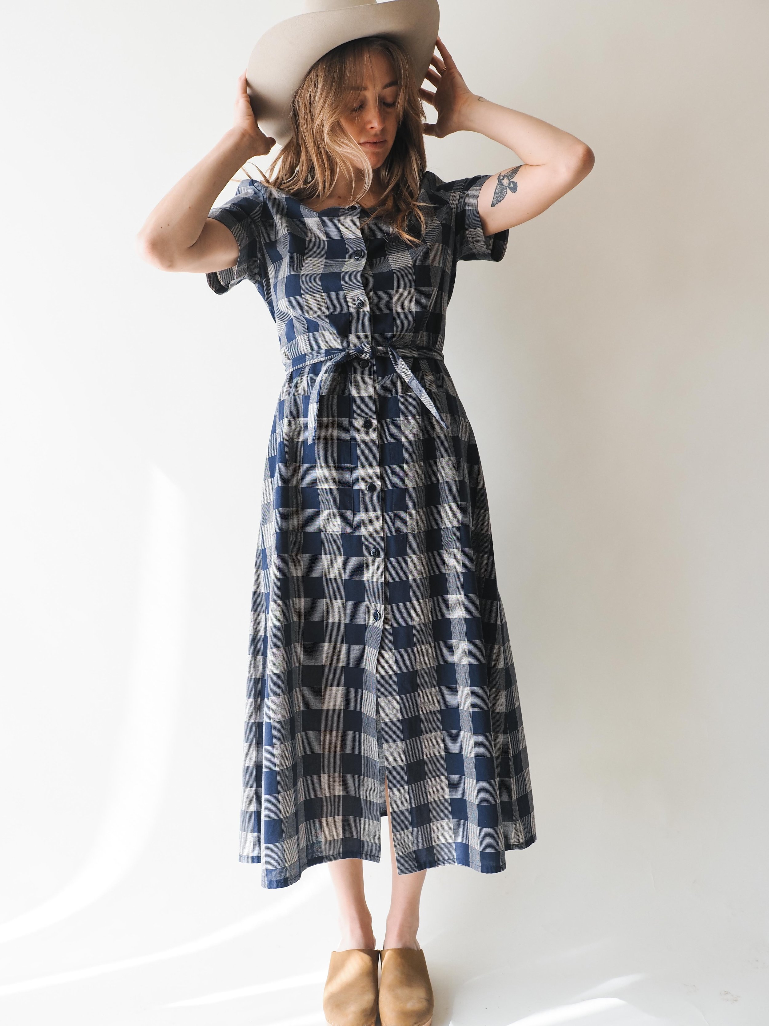 Vintage Laura Plaid Ashley Dress - Blue/Cream | Garmentory Vintage Laura Plaid Ashley Dress - Blue/Cream | Garmentory