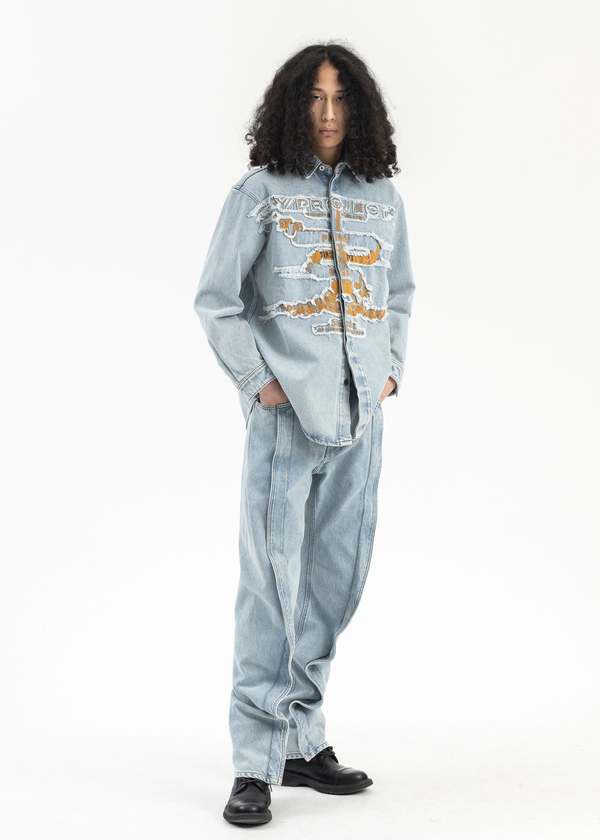 Y/project Evergreen Paris' Best Patch Denim Shirt - Ice Blue