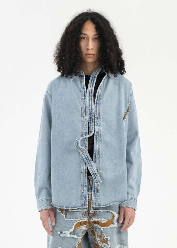 Y/project Hook And Eye Denim Shirt - Ice Blue | Garmentory