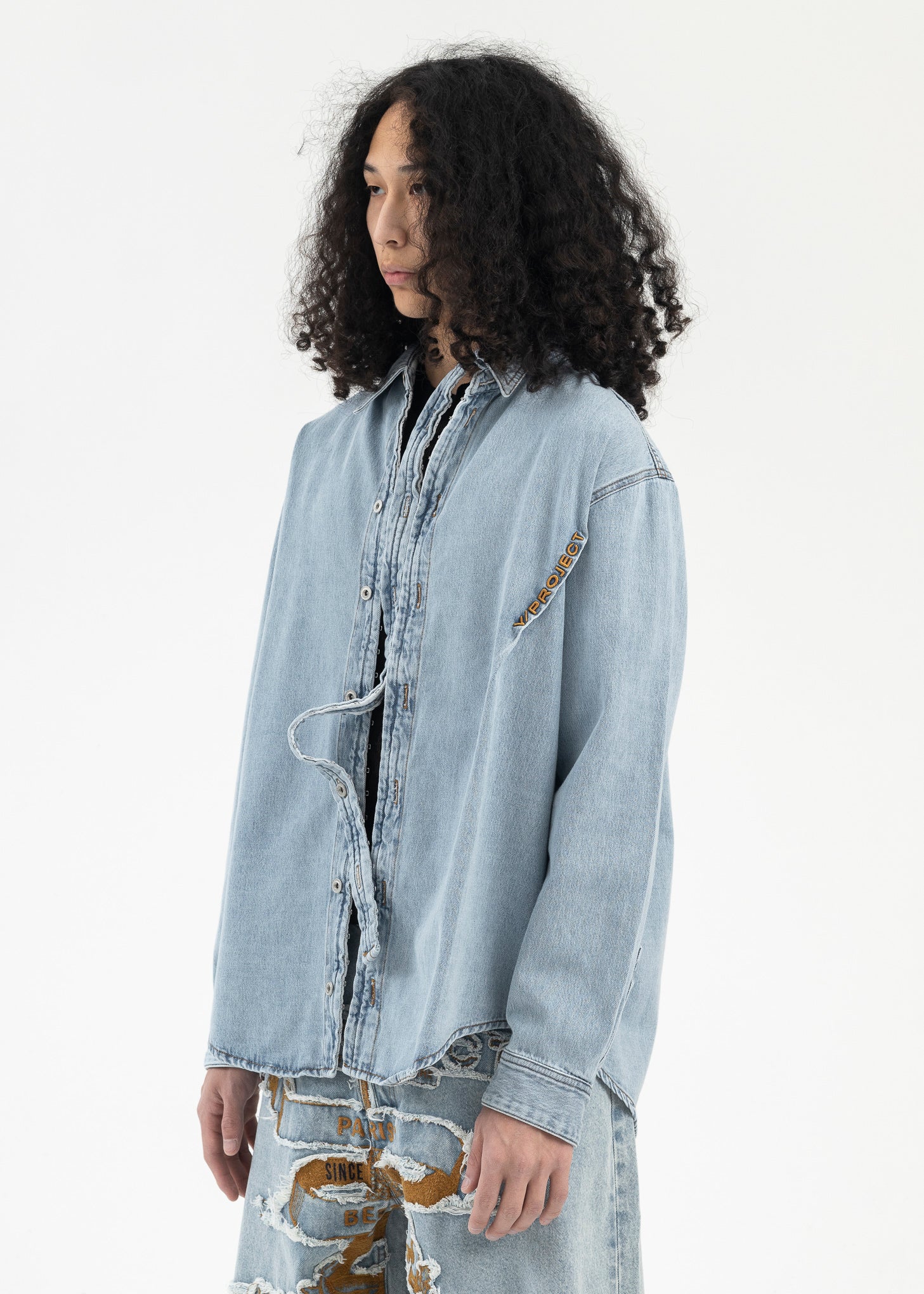 Y/project Hook And Eye Denim Shirt - Ice Blue | Garmentory