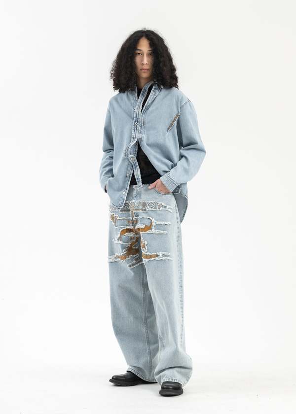 Y/project Hook And Eye Denim Shirt - Ice Blue | Garmentory