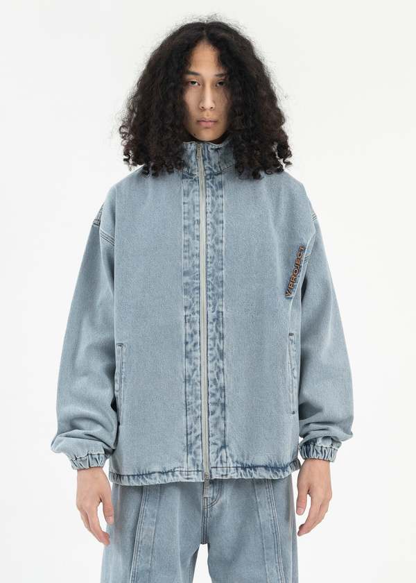 Y/project PINCHED LOGO DENIM WINDBREAKER JACKET - ICE BLUE