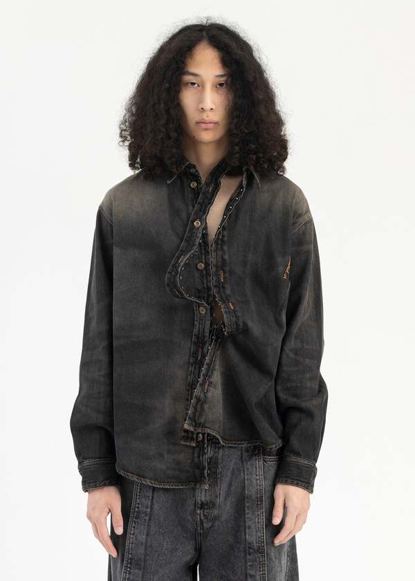 Y/project VINTAGE HOOK AND EYE DENIM SHIRT - BLACK | Garmentory