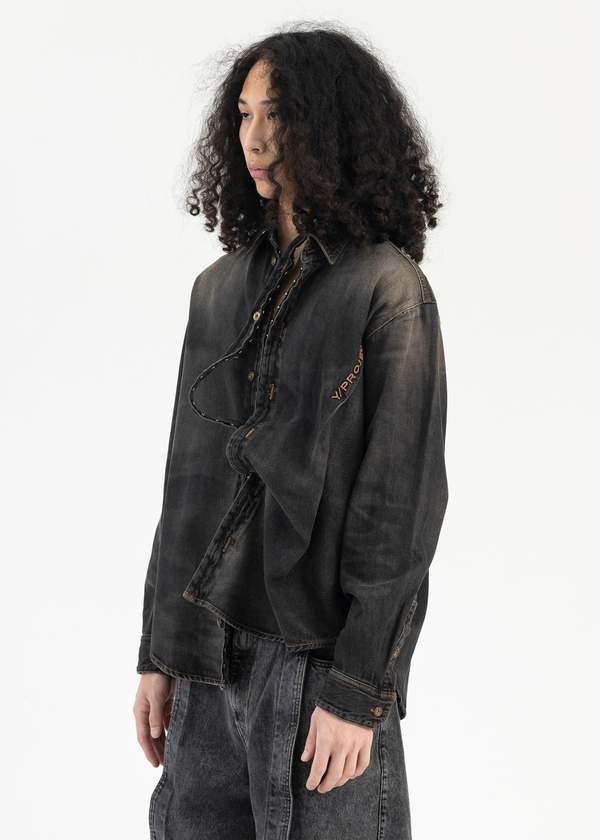 Y/project VINTAGE HOOK AND EYE DENIM SHIRT - BLACK | Garmentory