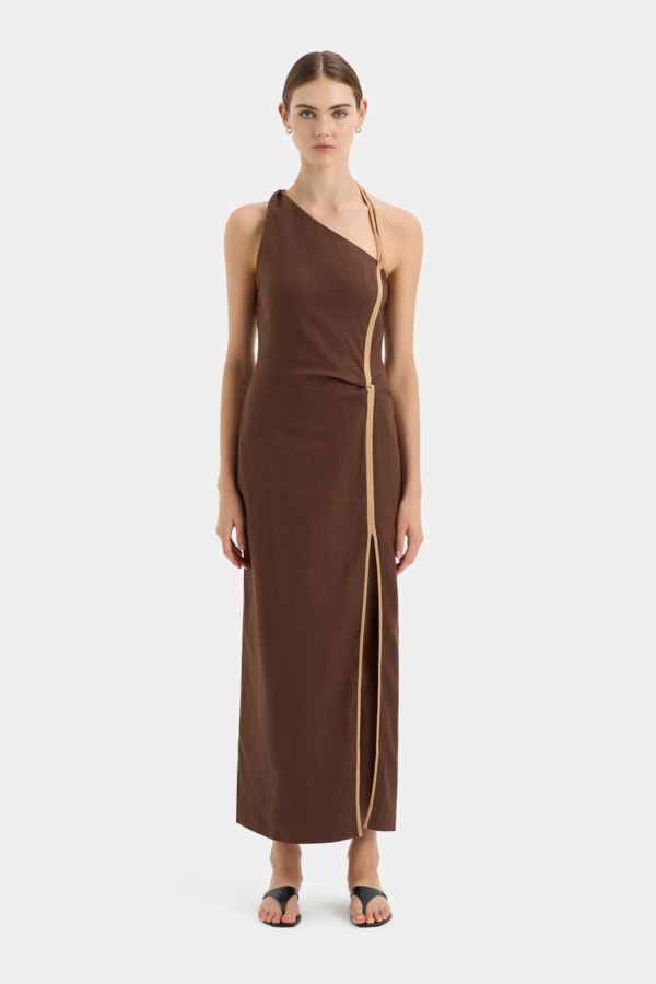 SIR. Affogato Asymmetric Midi Dress - chocolate